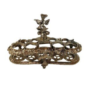 VTG 1950s Ormolu Filigree Lipstick Makeup Holder 9-Slot Rose Hollywood Regency